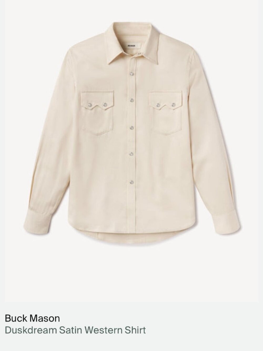 Buck Mason Duskdream Satin Western Shirt Oyster XS